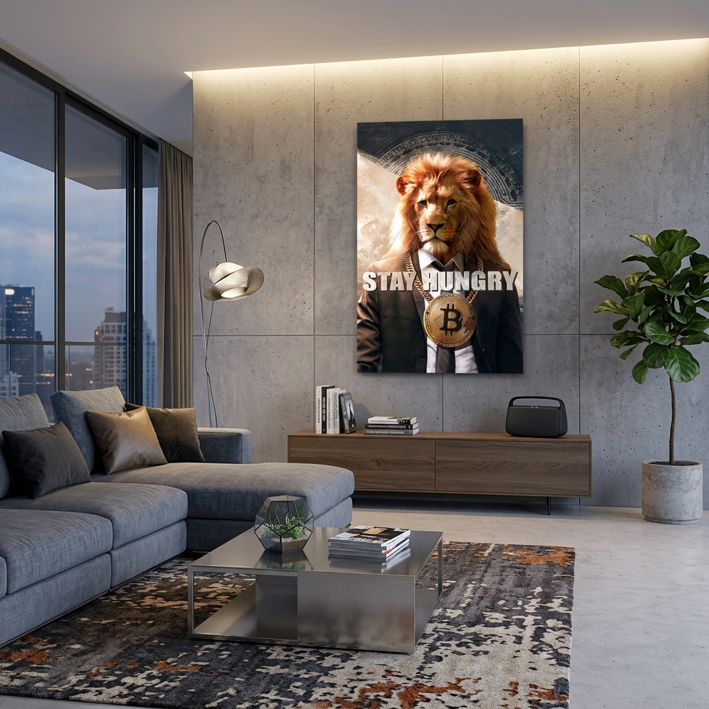 Bitcoin Lion Stay Hungry Motivational Canvas Wall Art Print