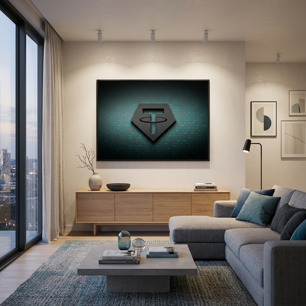 Tezer USDT logo binary code Inspirational Canvas Wall Art Print