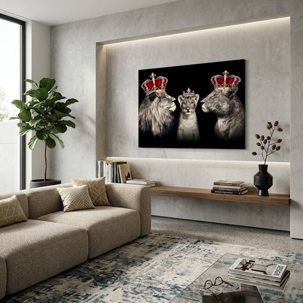 The royal family of lions Canvas Wall Art Print