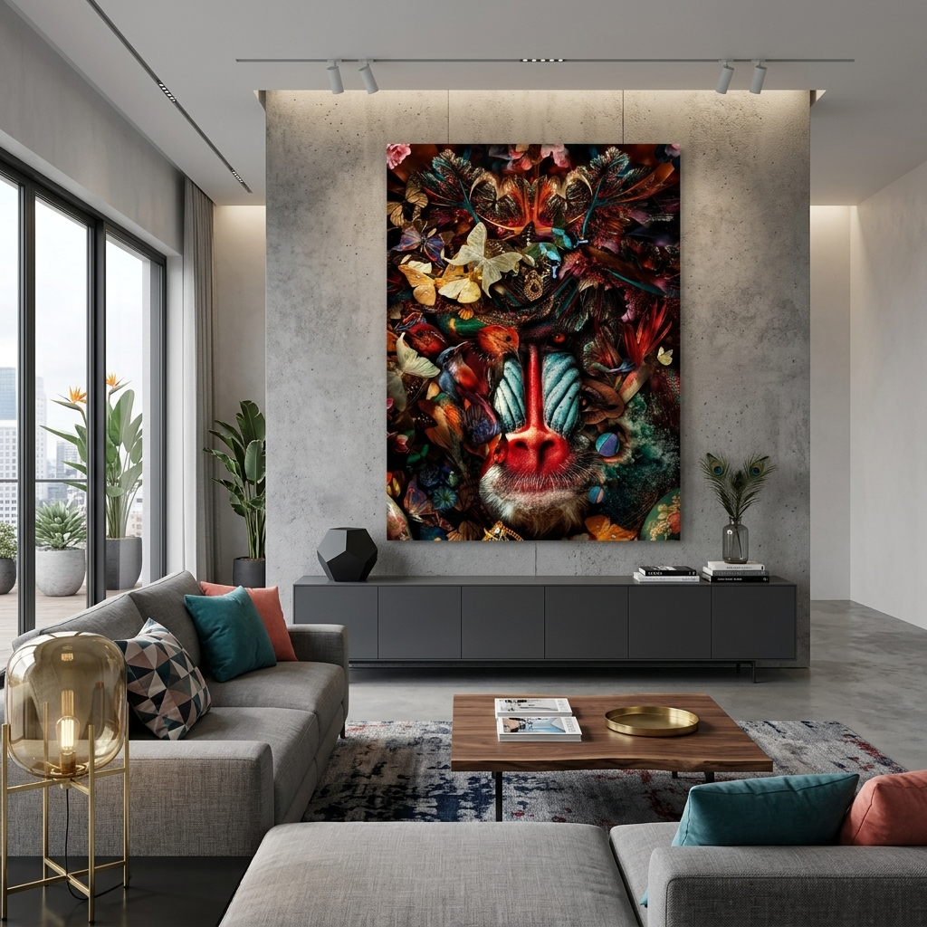 Interior Monkey, birds and butterflies Canvas Wall Art Print