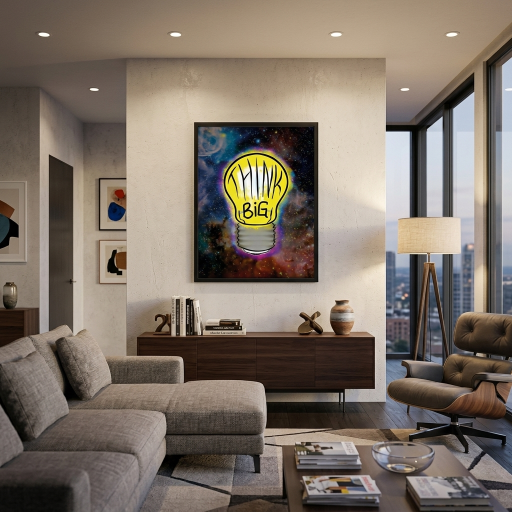 A light bulb with lettering on a starry background Motivational Canvas Wall Art Print
