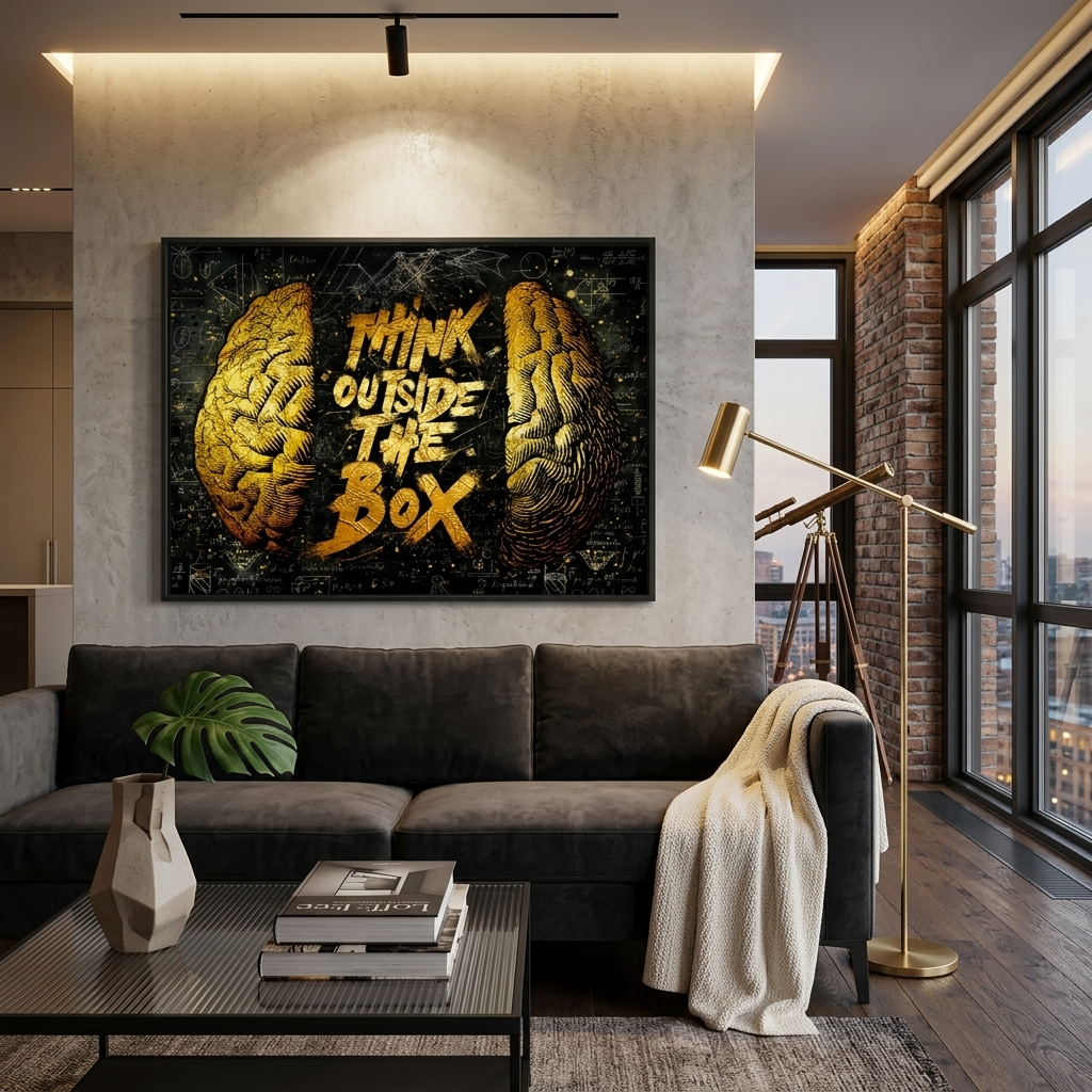 Think outside the box black and yellow Motivational Canvas Wall Art Print