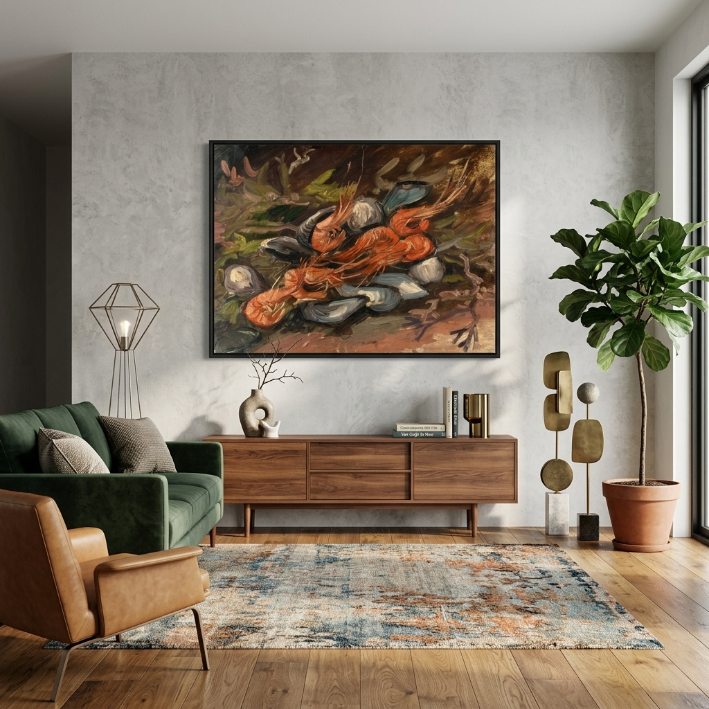 Shrimp and mussels Reproduction Canvas Wall Art Print