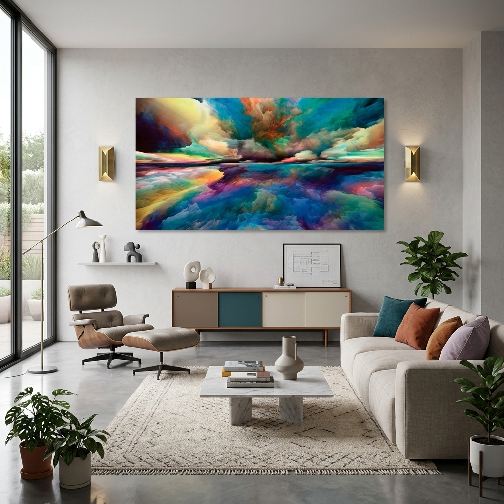 Cloud abstract in blue yellow orange colors Abstraction Canvas Wall Art Print