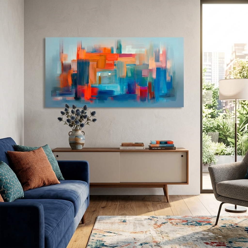 Red abstract with a strong blue color Abstraction Canvas Wall Art Print