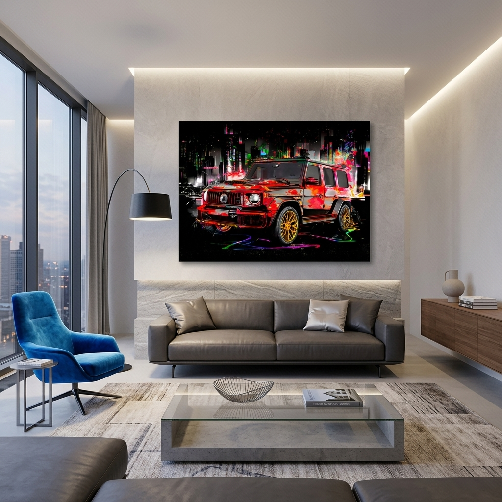 Mercedes G class car on the background of the night city  Canvas Wall Art Print