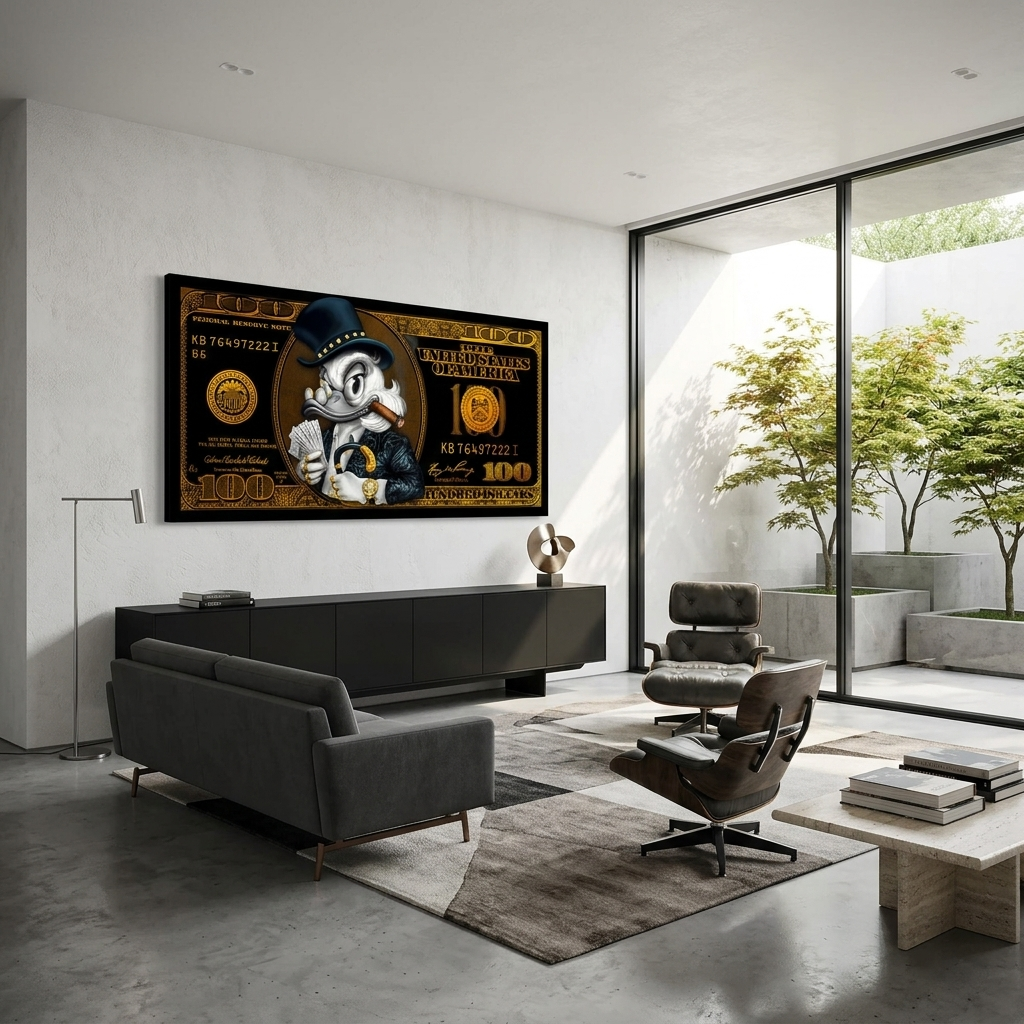 100 dollar bill black and gold Scrooge Motivational Canvas Wall Art Print