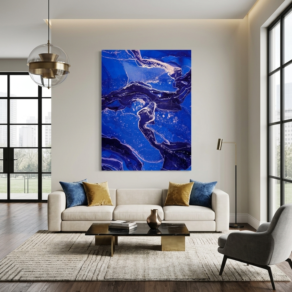Dark blue and blue tones Abstraction Canvas Wall Art Print