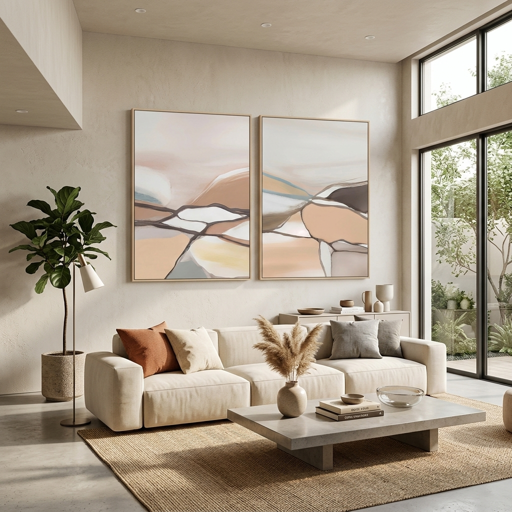 Modular pale abstract with lines Multi Panel Canvas Wall Art Print