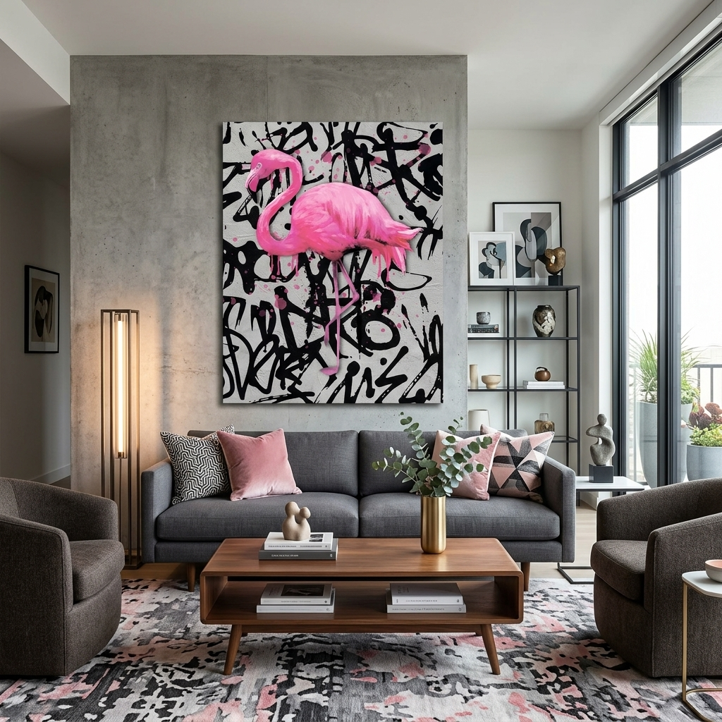 For home Pink flamingo Canvas Wall Art Print