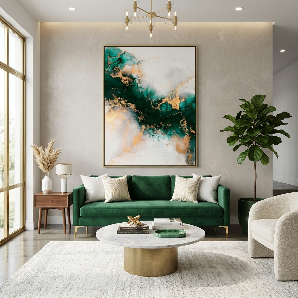 Green-gold with gray elements Abstraction Canvas Wall Art Print