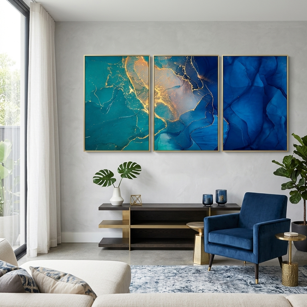 Modular blue-green abstract Multi Panel Canvas Wall Art Print