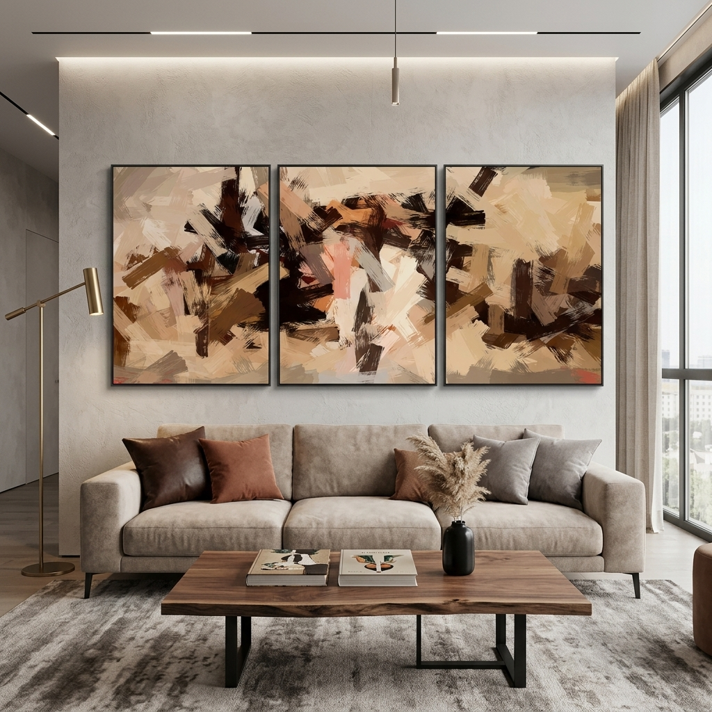 Modular paint strokes in beige-brown tones Multi Panel Canvas Wall Art Print