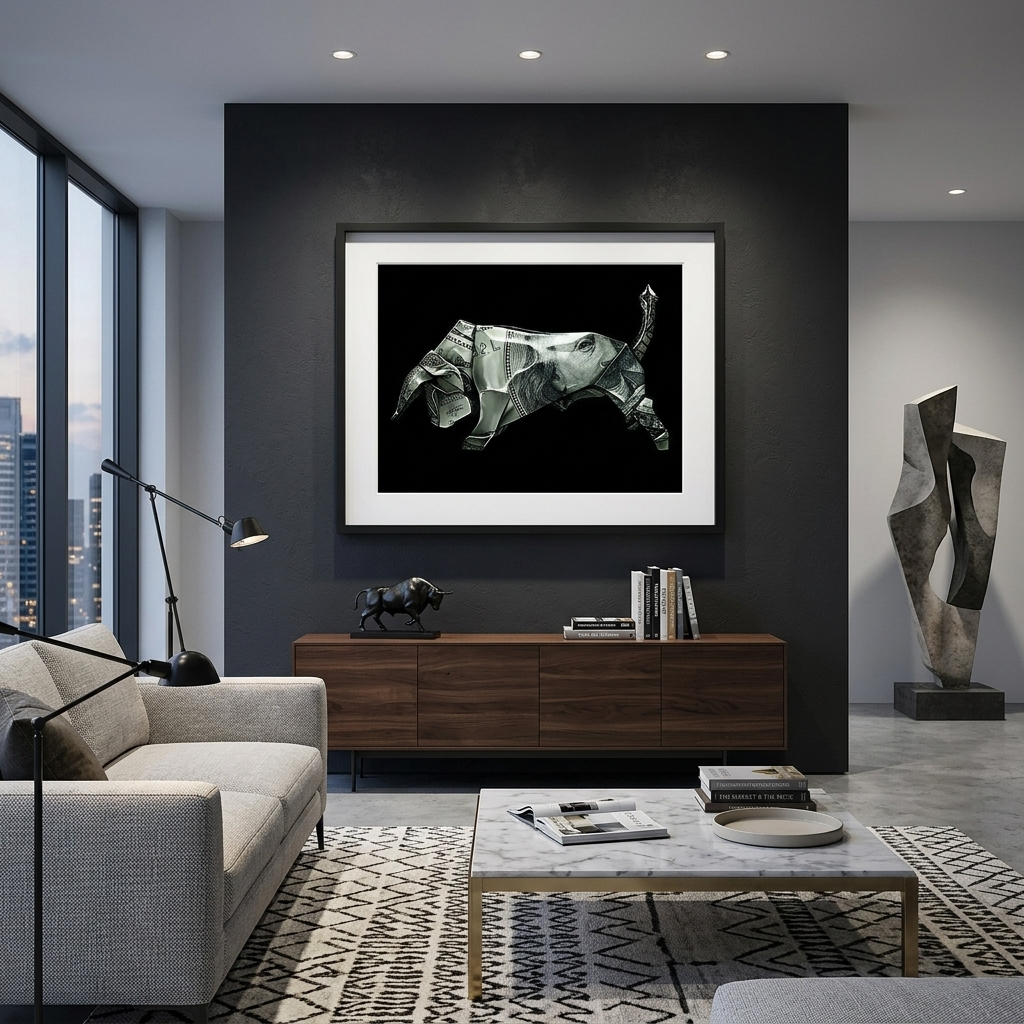 Money bull Origami Canvas Wall Art - Creative Financial Flair for Contemporary Decor
