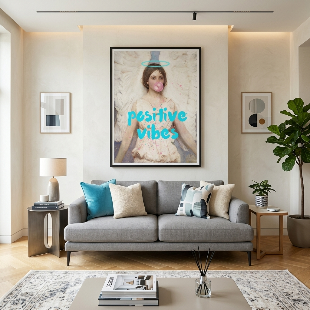 Canvas Wall Art Print Angel with gum. Positive vibes