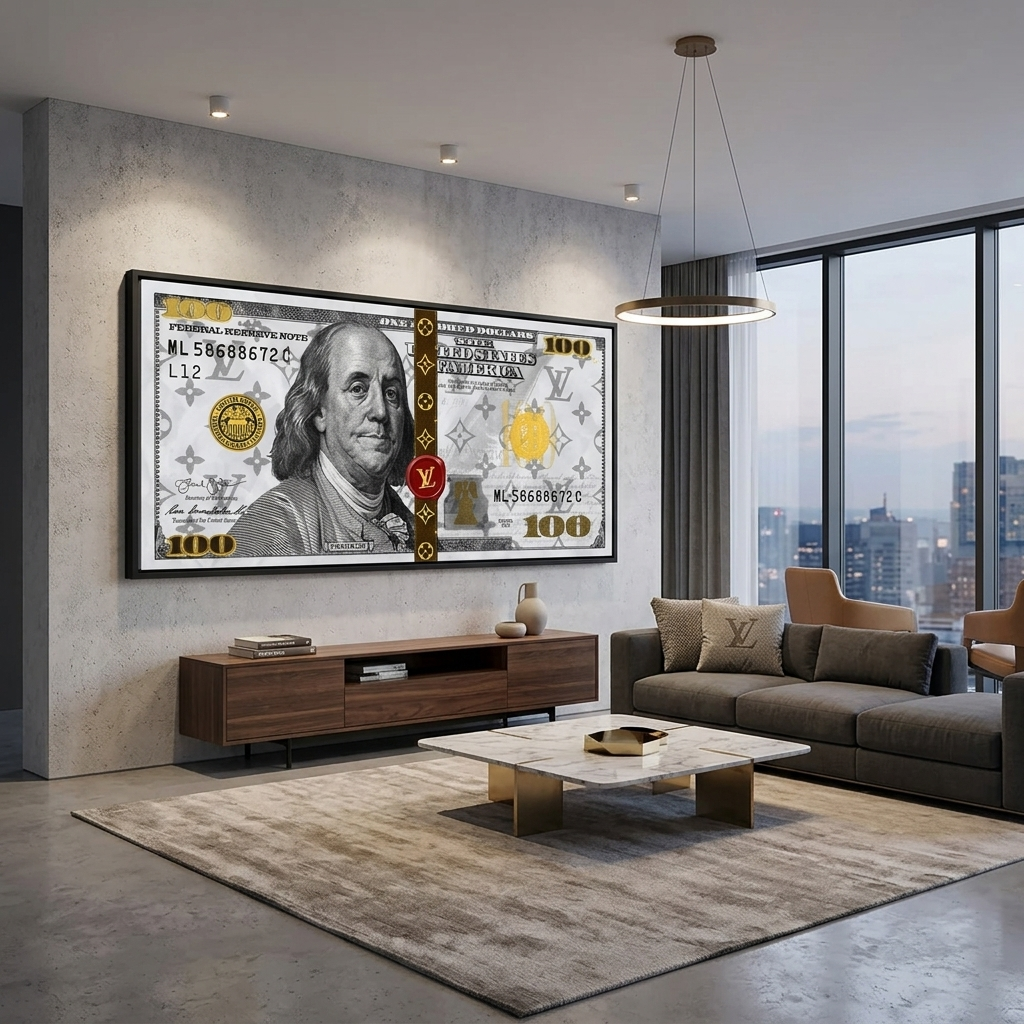 100 dollars White Franklin LV white Inspirational Canvas Wall Art Print