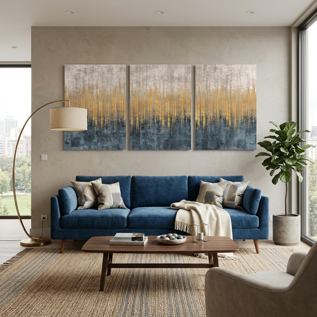 Modular abstract beige and gray with gold Multi Panel Canvas Wall Art Print