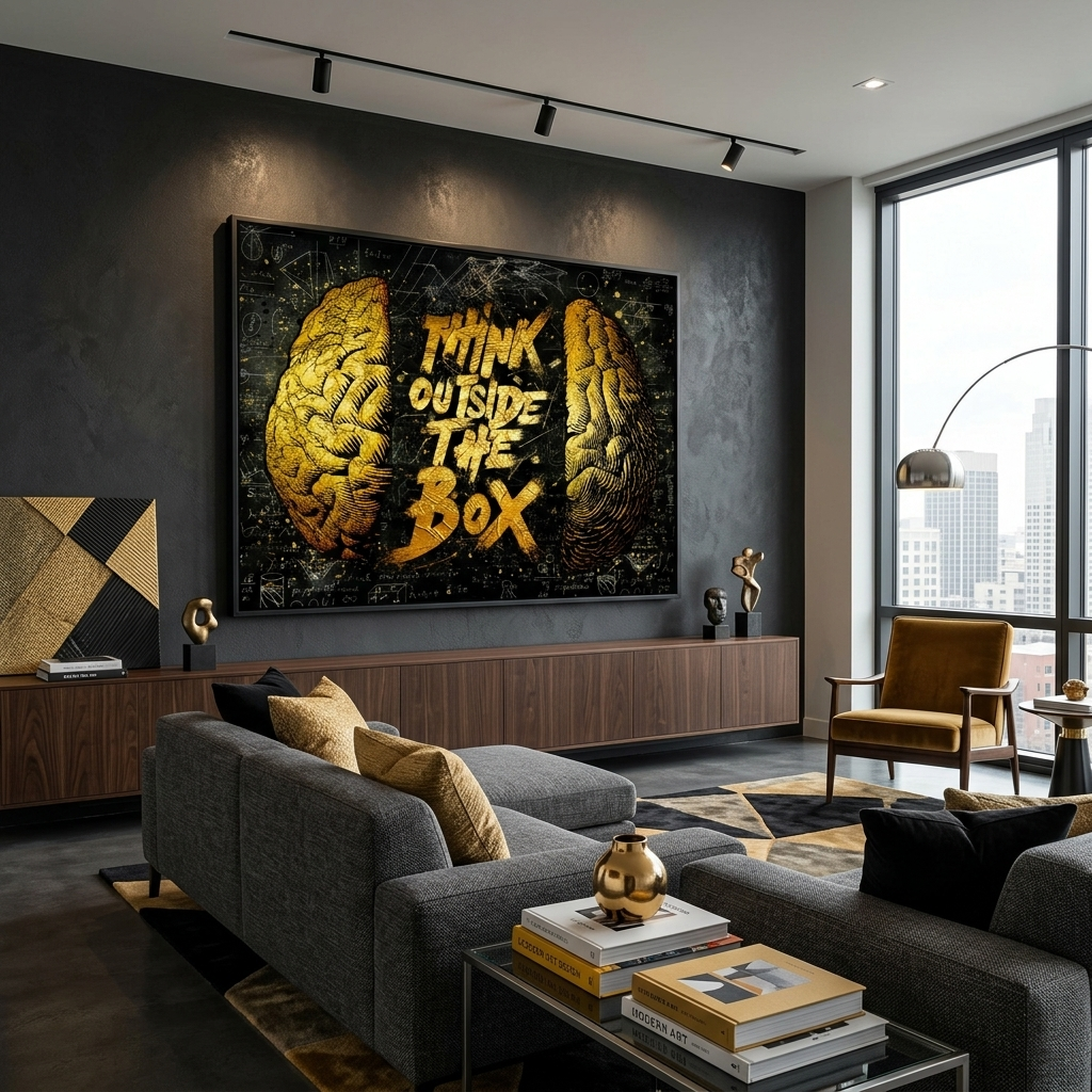 Think outside the box black and yellow Motivational Canvas Wall Art Print