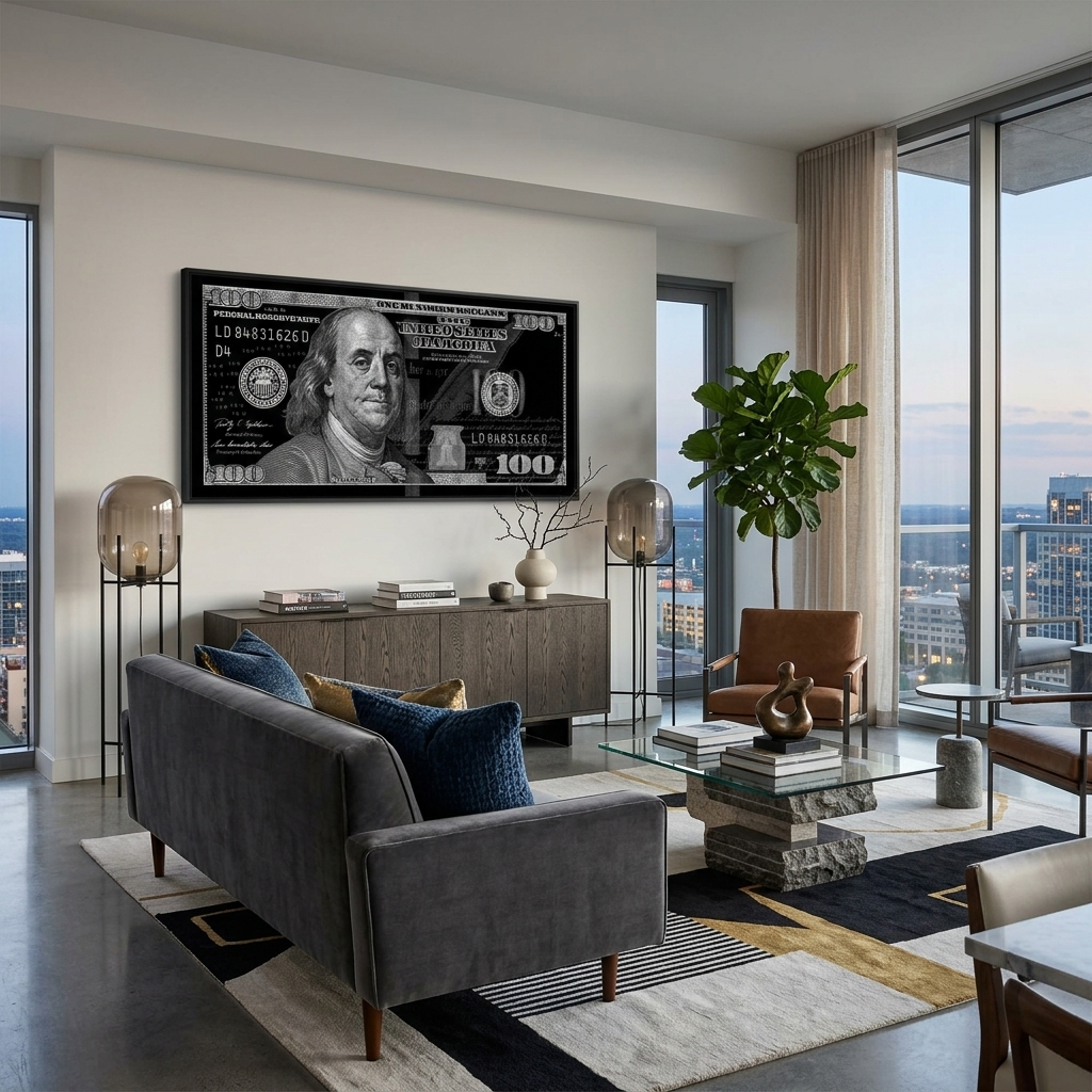 100 dollars black and gray Inspirational Canvas Wall Art Print
