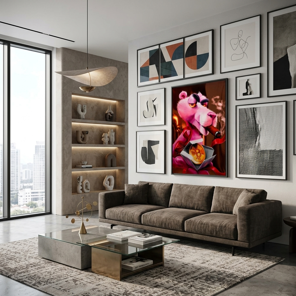 Pink panther and bitcoin Inspirational Canvas Wall Art Print