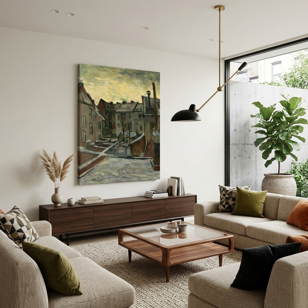The backyards of old houses in Antwerp Reproduction Canvas Wall Art Print