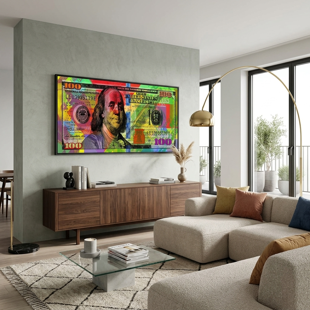 100 dollars colorful Inspirational Canvas Wall Art Print
