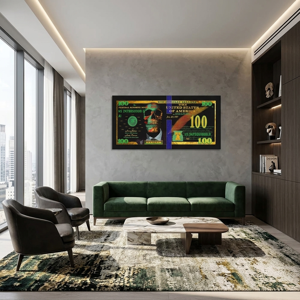 100 dollar Hustler black and green Inspirational Canvas Wall Art Print