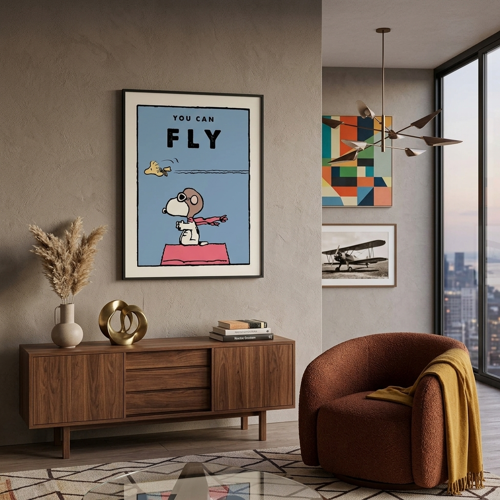 A doggy and a bird with the words YOU CAN FLY Motivational Canvas Wall Art Print