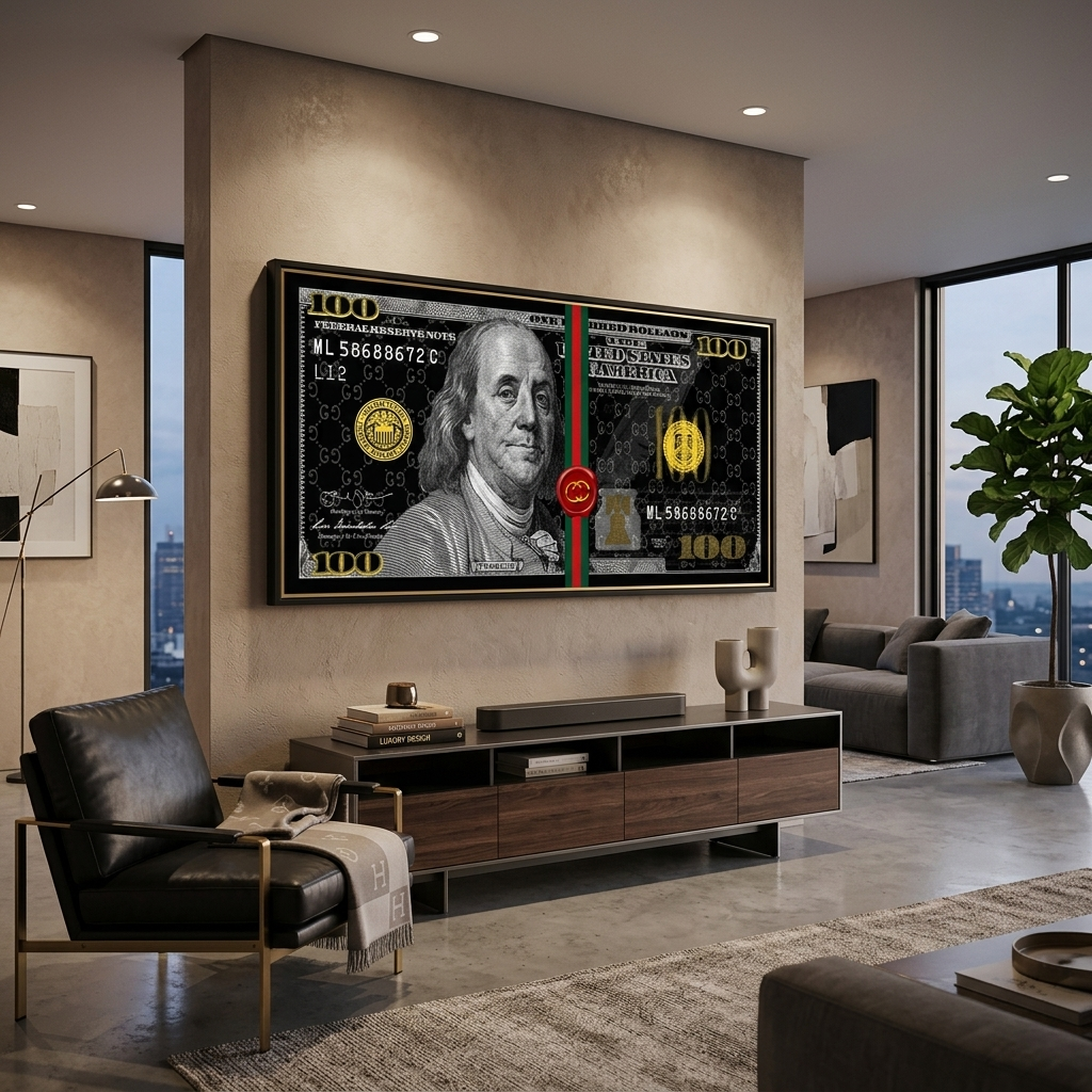 100 dollars Gucci black Inspirational Canvas Wall Art Print
