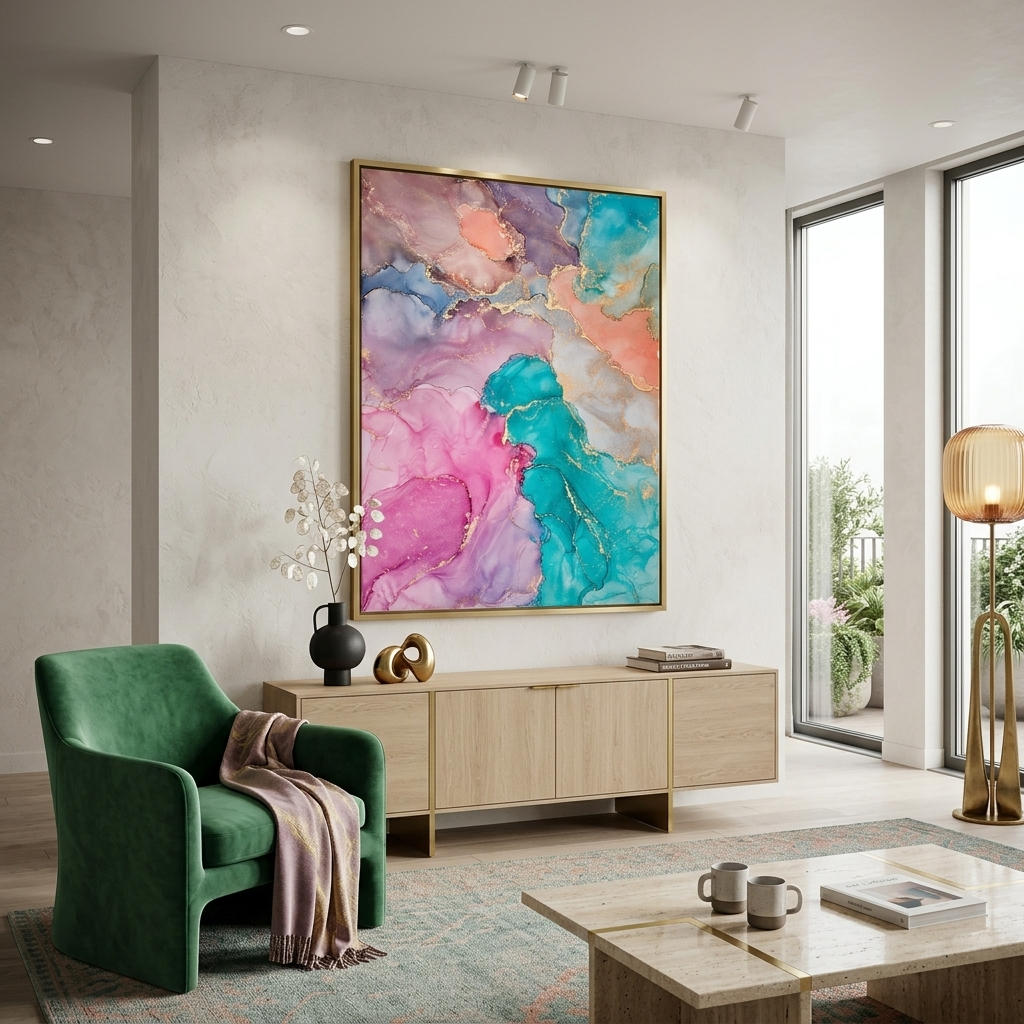 Colorful abstract with gold Abstraction Canvas Wall Art Print
