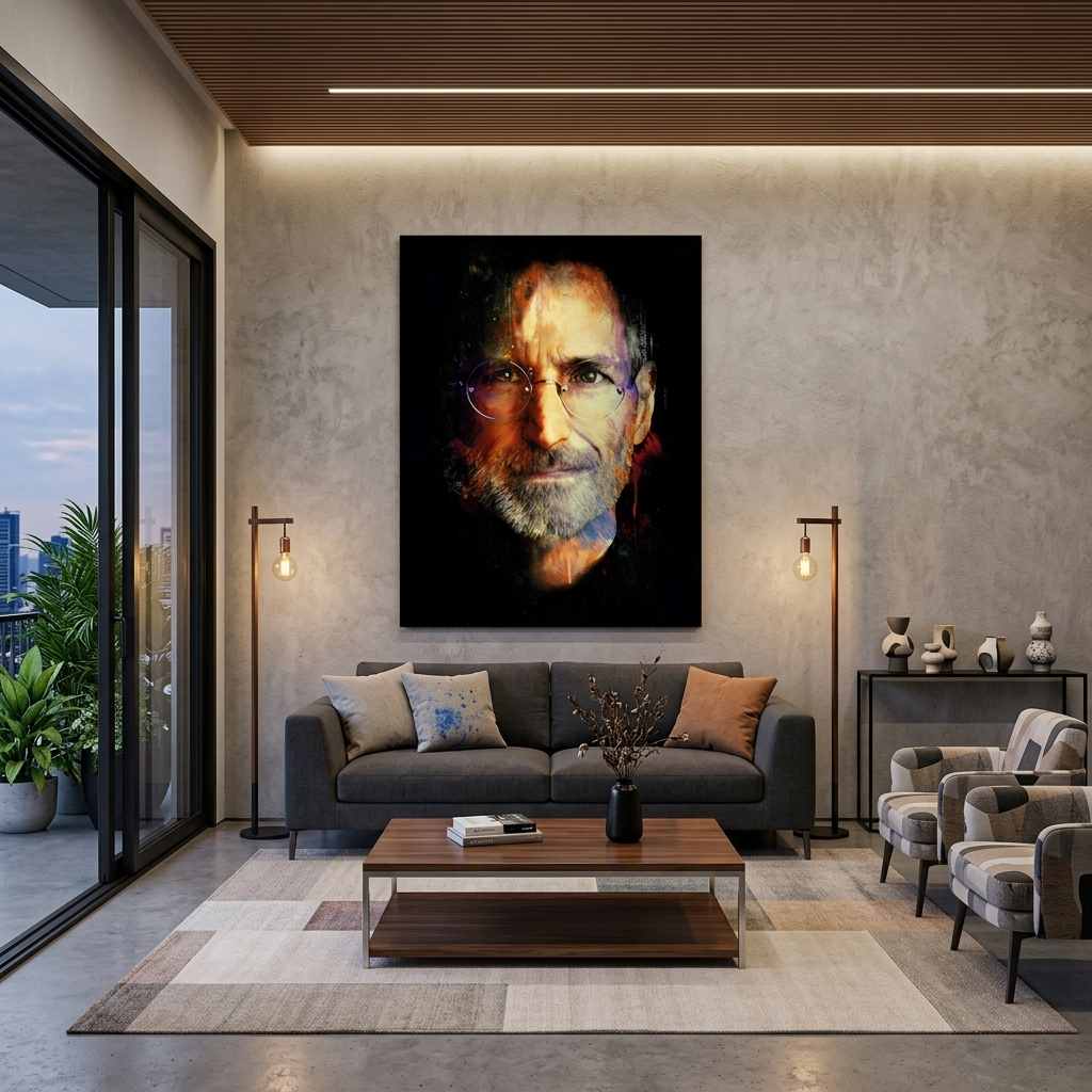Steve Jobs on black background Canvas Wall Art Print