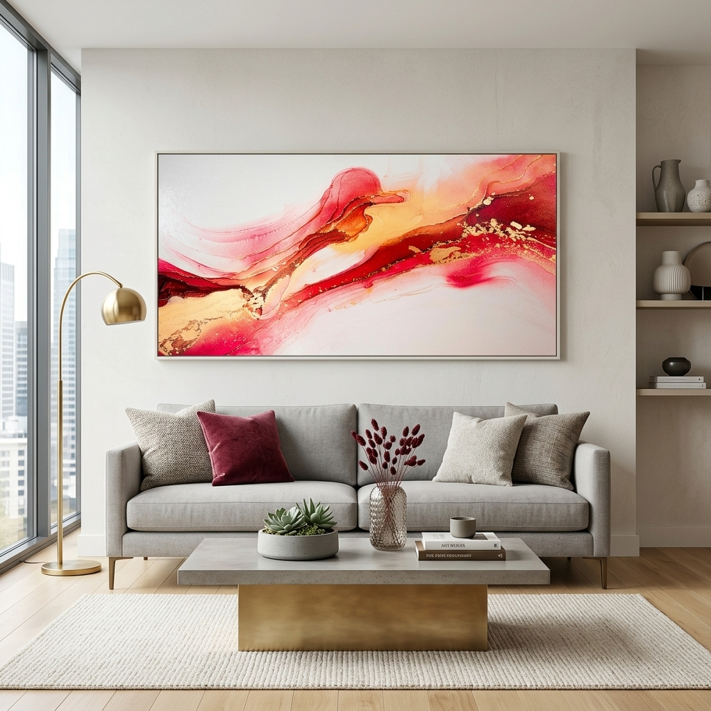 In red colors Abstraction Canvas Wall Art Print