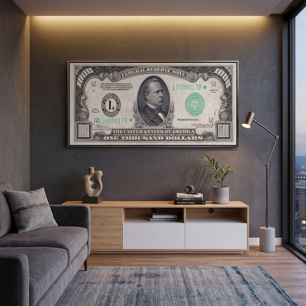 1000 dollars black and white Inspirational Canvas Wall Art Print