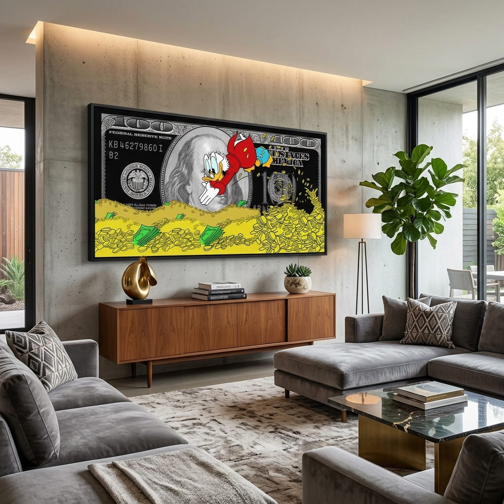 Scrooge coins and the black dollar Inspirational Canvas Wall Art Print