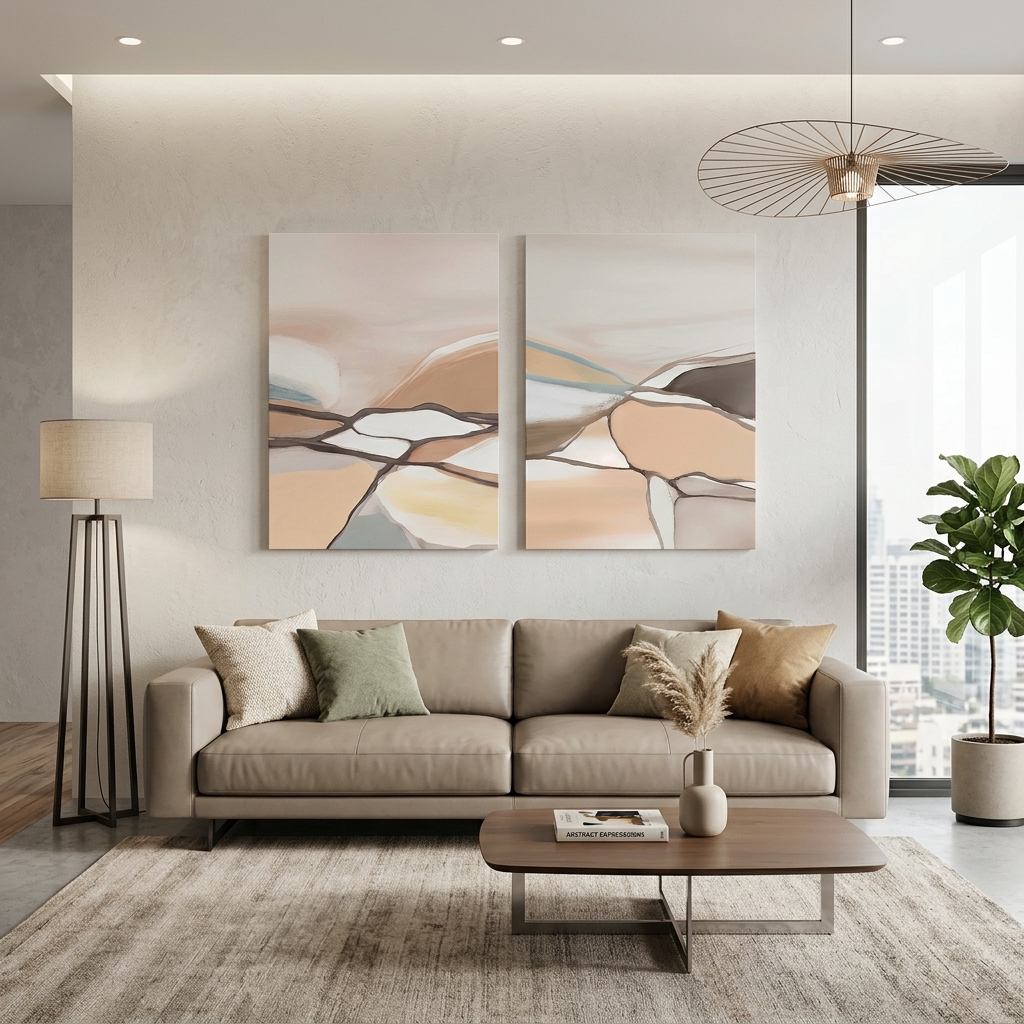 Modular pale abstract with lines Multi Panel Canvas Wall Art Print