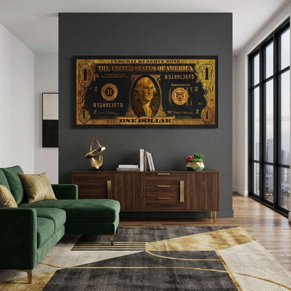 Inspirational Canvas Wall Art Print One dollar in gold color