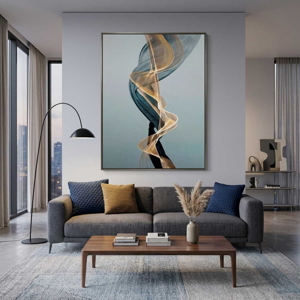 In golden turquoise on a soft blue background Abstraction Canvas Wall Art Print