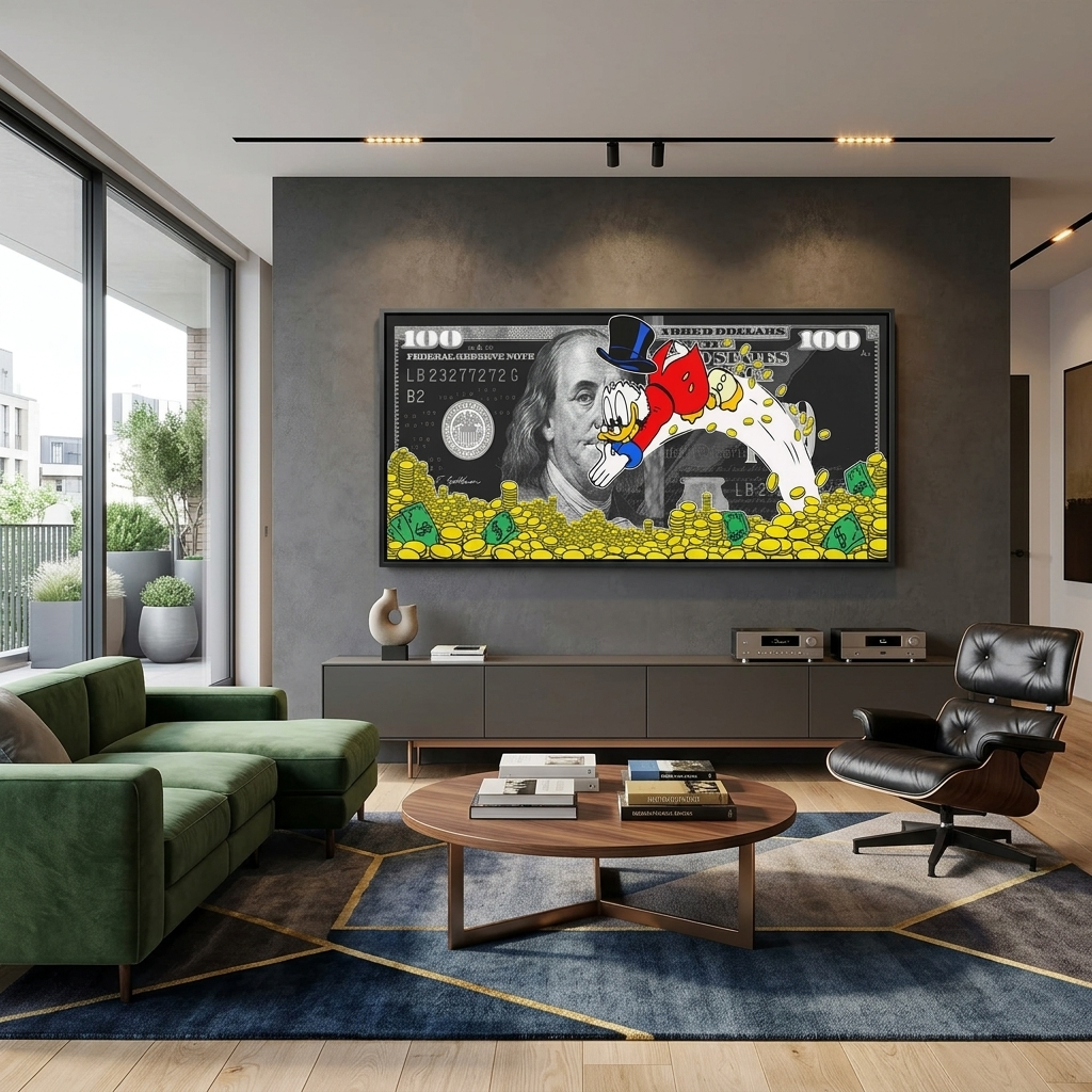 Scrooge's sea of dollar coins Inspirational Canvas Wall Art Print