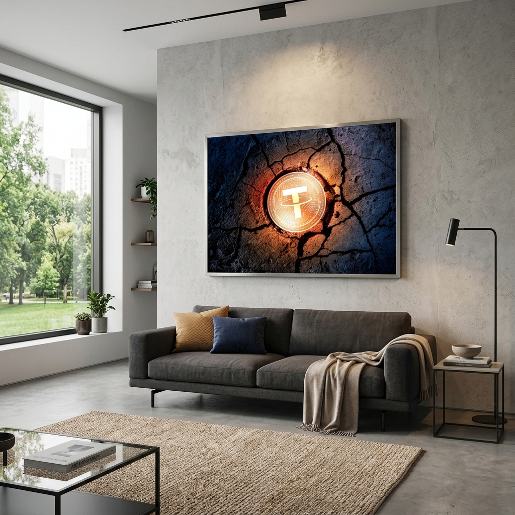Tether USDT gold coin on the ground Inspirational Canvas Wall Art Print