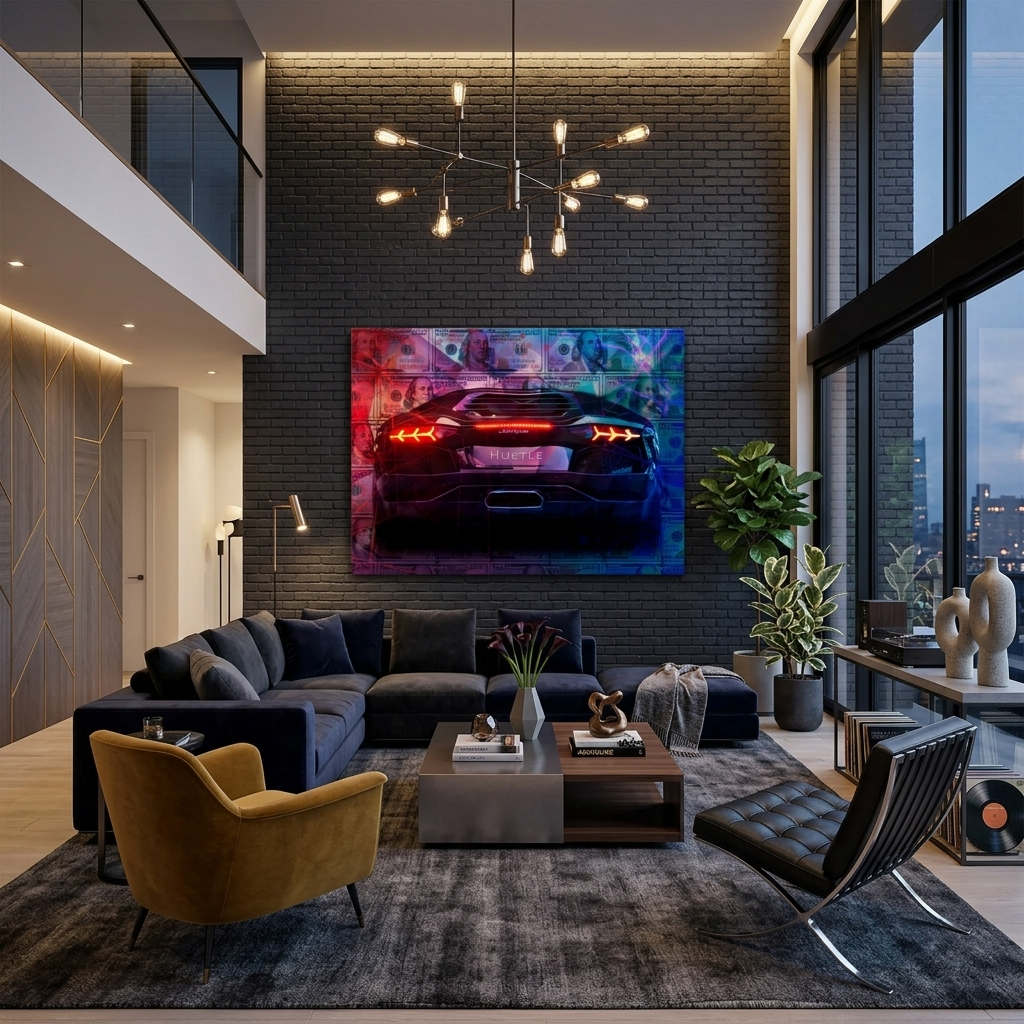 For motivation Dollars and Lamborghini Hustle Motivational  Canvas Wall Art Print