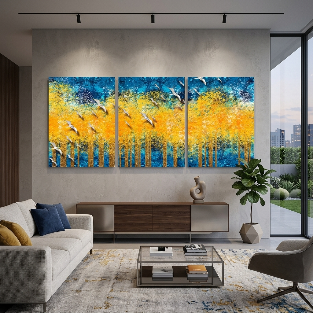 Modular yellow and blue abstract Multi Panel Canvas Wall Art Print
