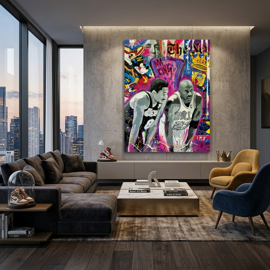 Basketball players Michael Jordan and Kobe Bryant graffiti Canvas Wall Art Print