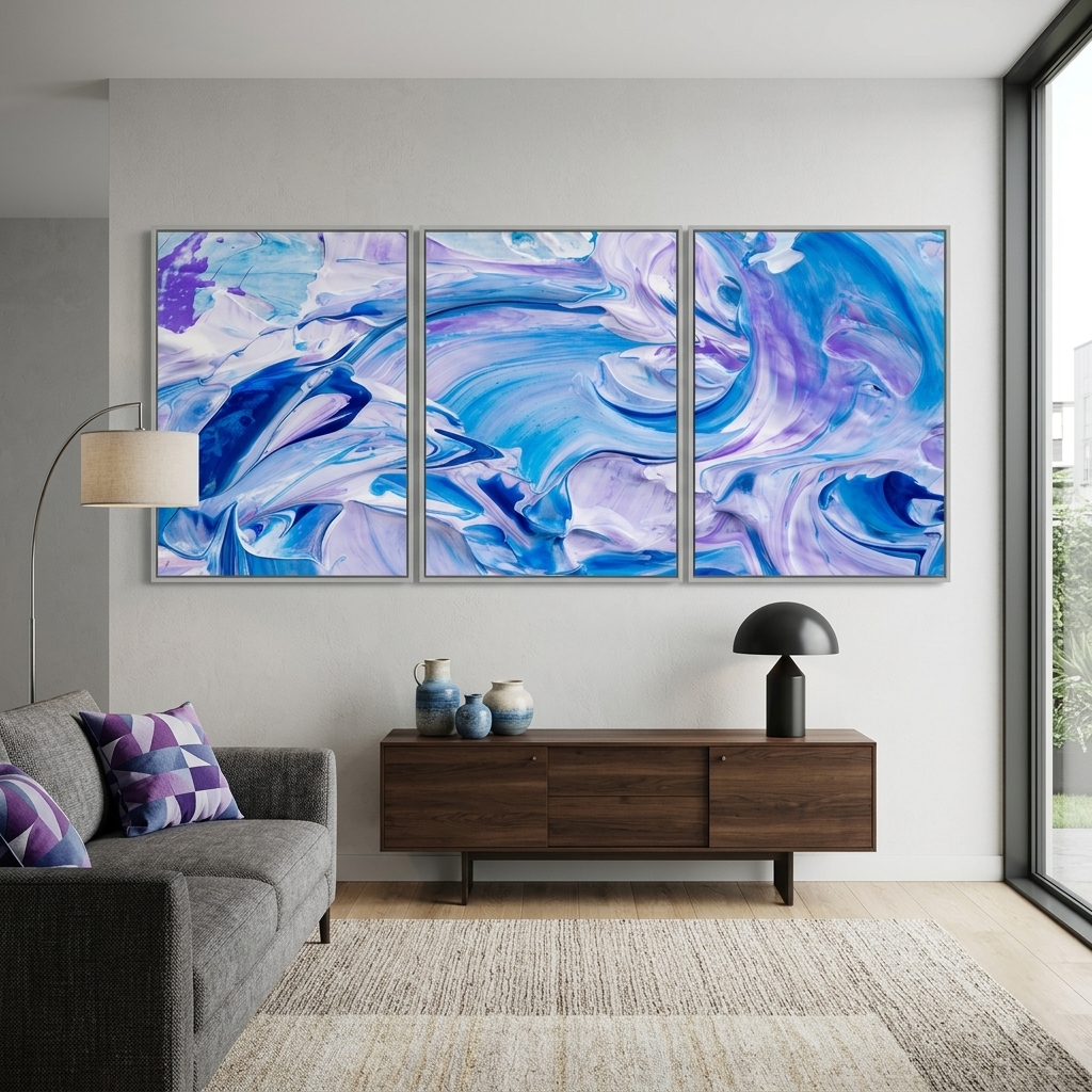 Multi Panel Canvas Wall Art Print Blue-purple paint splashes