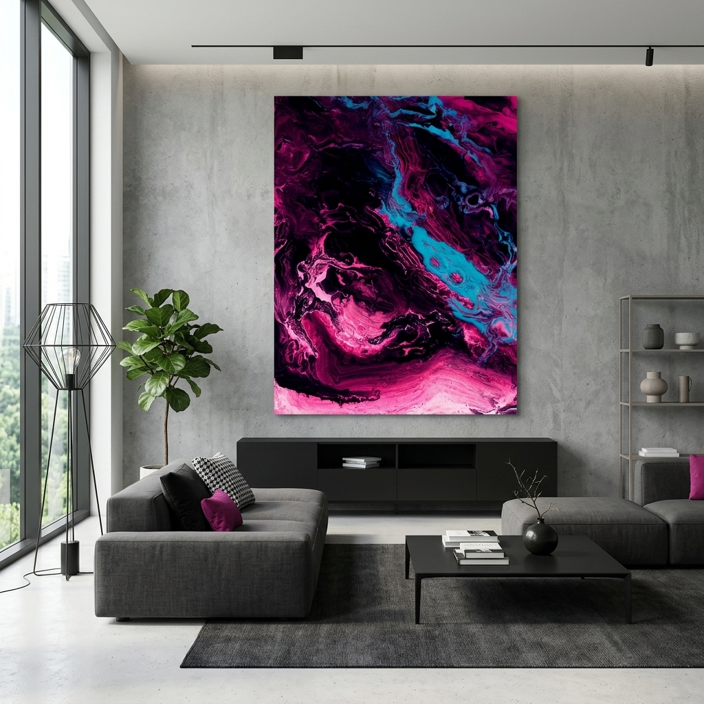 Crimson-black with blue elements Abstraction Canvas Wall Art Print