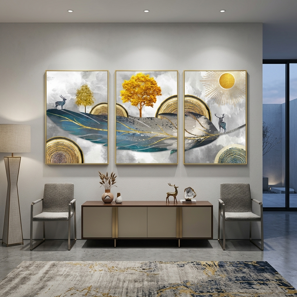 Multi Panel Canvas Wall Art Print Stags on the feather