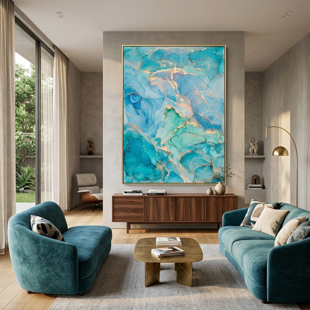 Turquoise-gold Abstraction Canvas Wall Art Print