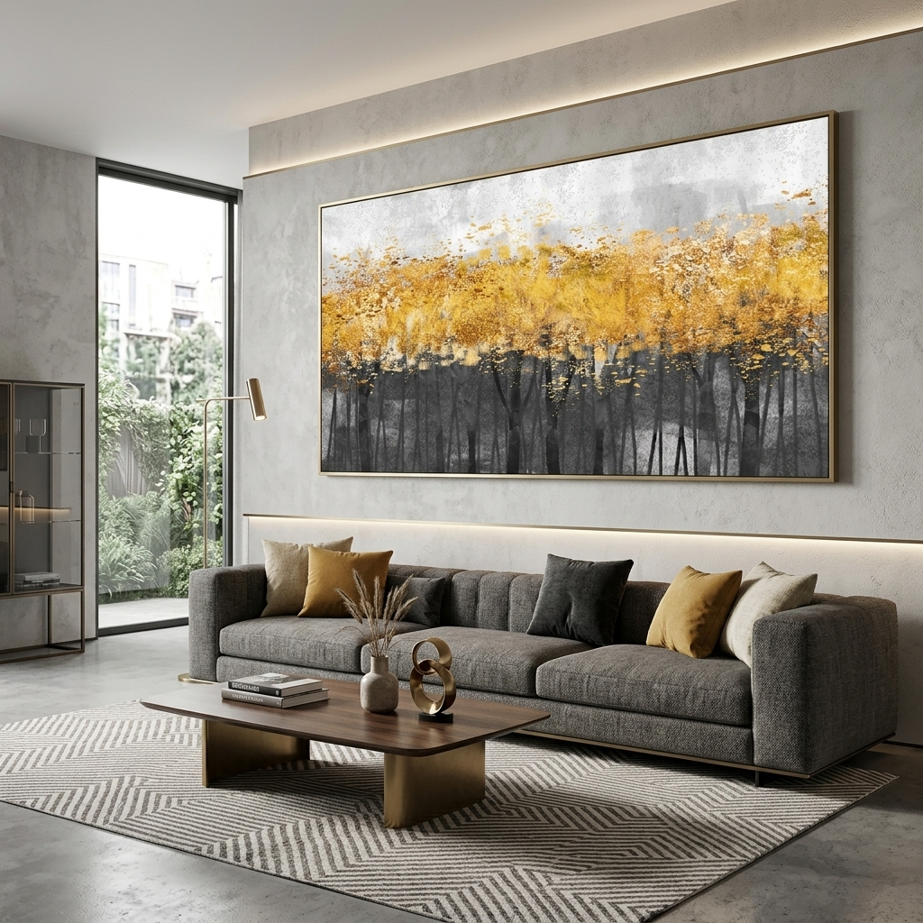 Dark forest of trees with golden leaves Canvas Wall Art Print