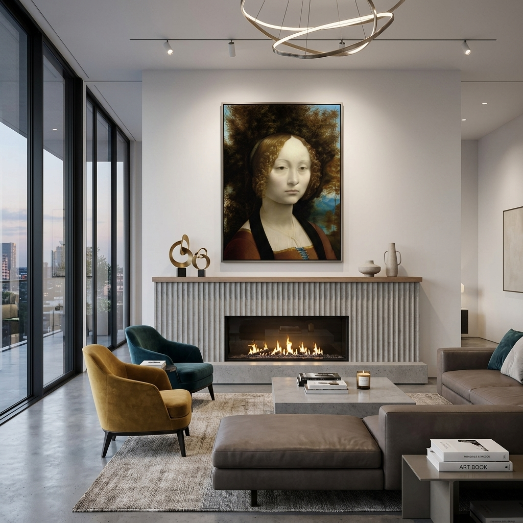 Portrait of Ginevra de Benci by Leonardo da Vinci Reproduction Canvas Wall Art Print