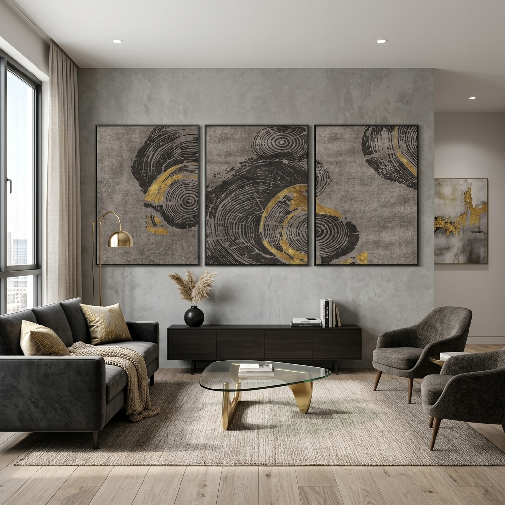 Modular abstract gray wood grain pattern Multi Panel Canvas Wall Art Print