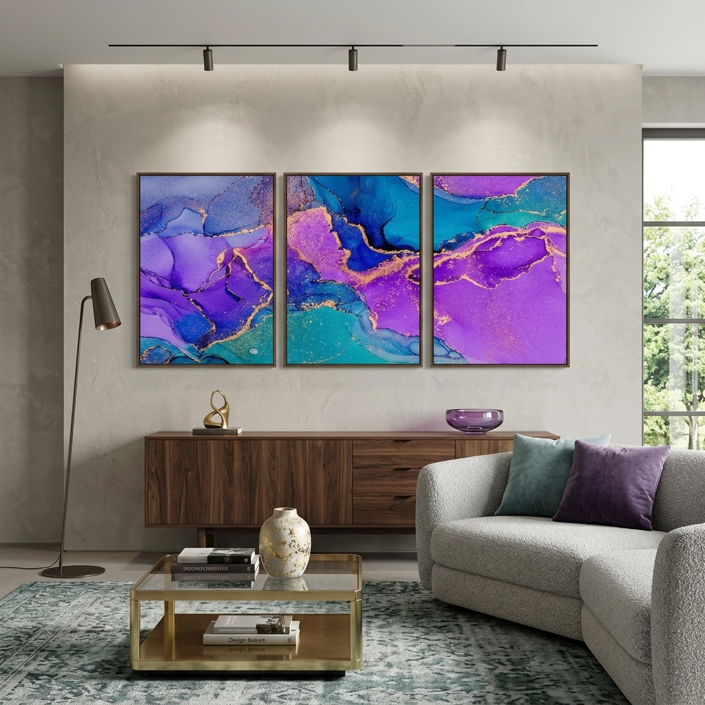 Modular lavender-blue abstract Multi Panel Canvas Wall Art Print